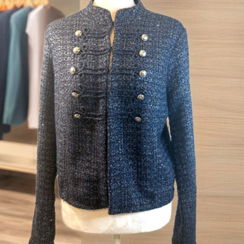 Tweed Sequin Metallic Military Jacket -size med